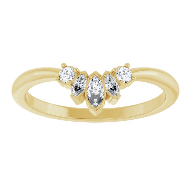 14K Rose Or White Or Yellow Gold Marquise 4 X 2 Mm Polished 1/6 Ctw Natural Diamond Accented Contour Band, Size 7