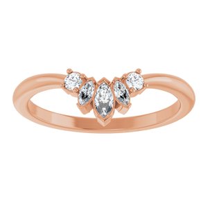 14K Rose Gold Lab-Grown Diamond Marquise 4 X 2 Mm Lab-Grown Diamond Polished 1/6 Ctw Lab Grown Diamond Accented Contour Band Size 7
