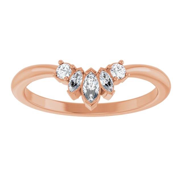 14K Rose Or White Or Yellow Gold Marquise 4 X 2 Mm Polished 1/6 Ctw Natural Diamond Accented Contour Band, Size 7