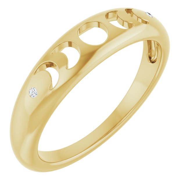 14K White Or Yellow Gold Or Sterling Silver Round 1.2 Mm Polished .015 Ctw Natural Diamond Moon Phase Ring, Size 7