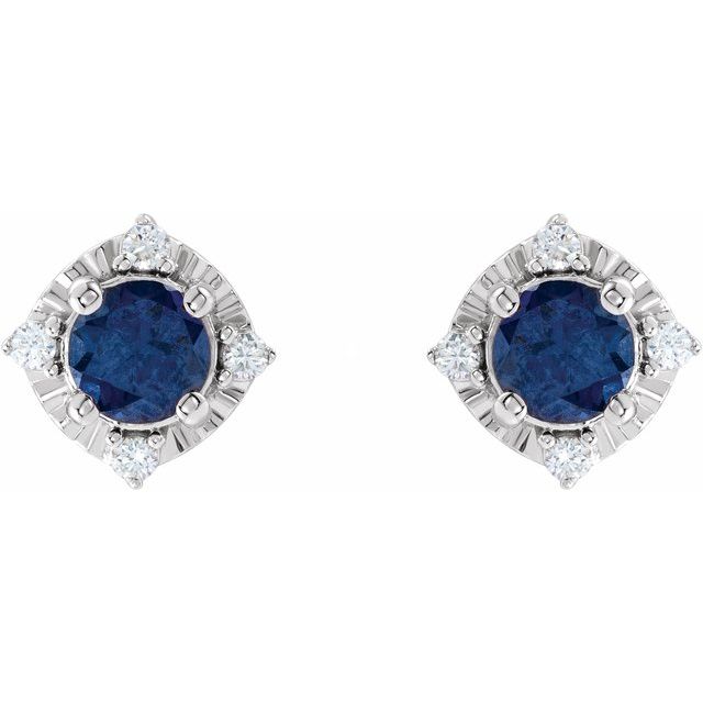 14K White Gold Or Sterling Silver 4.5 Mm Round Friction Polished Lab-Grown Gemstone And .08 Ctw Natural Diamond Halo-Style Earrings