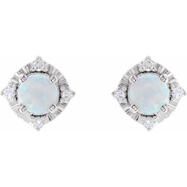 14K White Gold Or Sterling Silver 4.5 Mm Round Friction Polished Lab-Grown Gemstone And .08 Ctw Natural Diamond Halo-Style Earrings