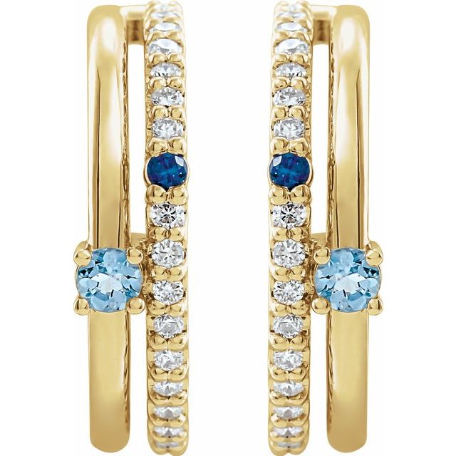 14K Yellow Or White Gold 2 Mm Round Friction Back Polished Multi-Gemstone And 1/5 Ctw Natural Diamond Hoop Earrings
