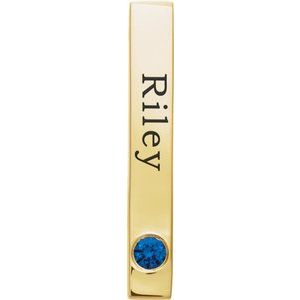 14K Yellow Gold Round 2.5 Mm Natural Blue Sapphire Engravable Family Bar Pendant