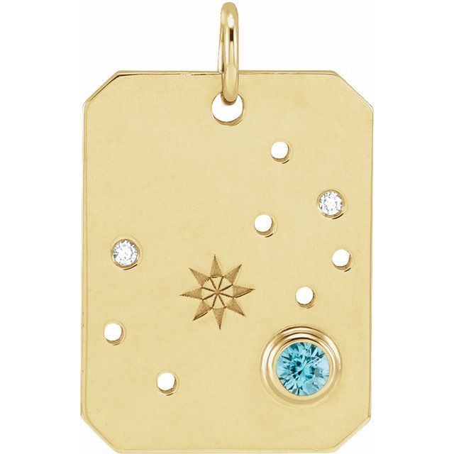 14K Yellow Gold Round 2.5 Mm I1, G-H Polished .01 Ctw Natural Diamond Zodiac Constellation Pendant