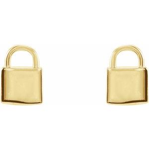 14K Yellow Gold 5.06 X 3.34 Mm Pair Friction Backs Included Polished Petite Lock Stud Earrings
