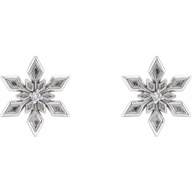 Sterling Silver 1 Mm Round Friction Back Polished .0075 Ctw Natural Diamond Snowflake Earrings