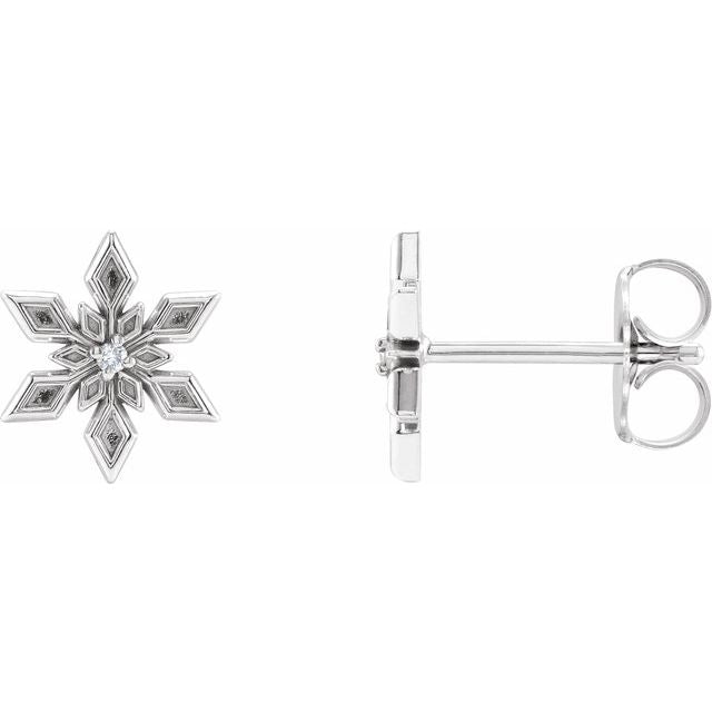 Sterling Silver 1 Mm Round Friction Back Polished .0075 Ctw Natural Diamond Snowflake Earrings