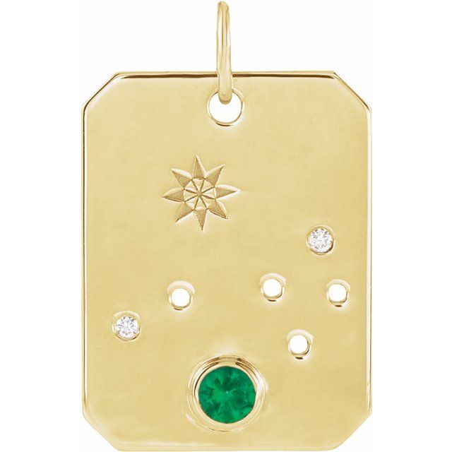 14K Yellow Gold Round 2.5 Mm I1, G-H Polished .01 Ctw Natural Diamond Zodiac Constellation Pendant