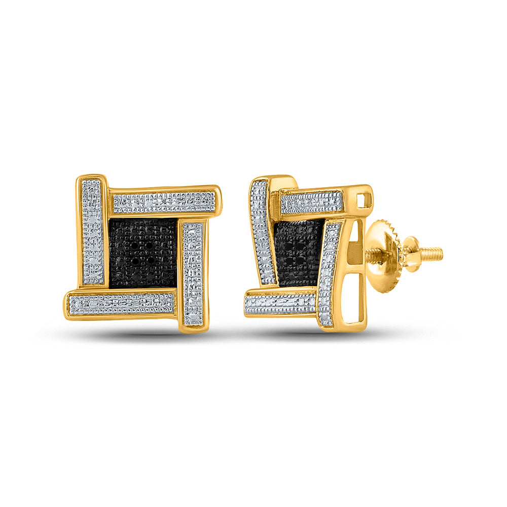 Yellow-tone Sterling Silver Round Black Color Enhanced Diamond Cluster Earrings .03 Cttw