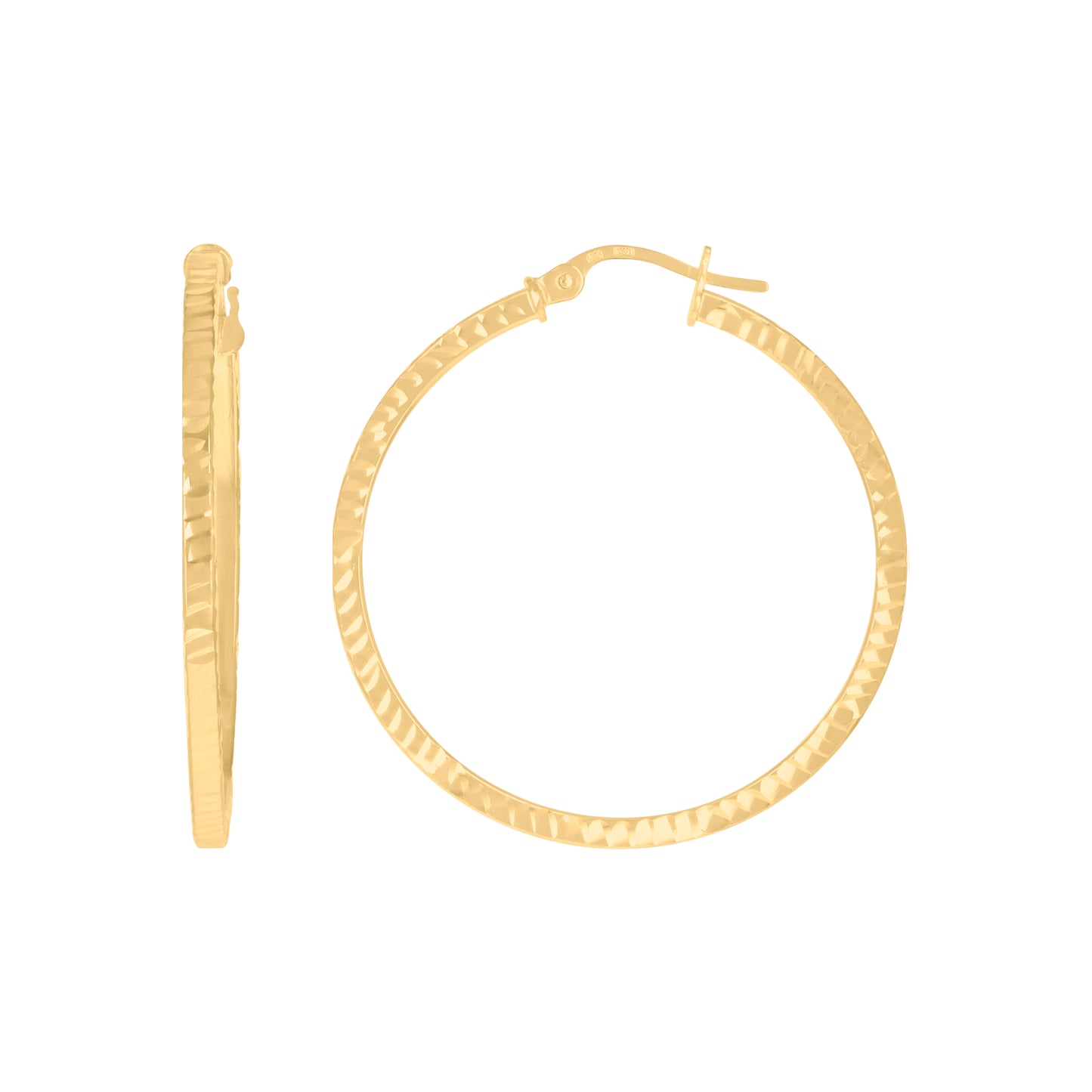 10K Yellow Gold Diamond-cut Womens Square Tube 2mm Hinged Hoops Huggies