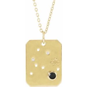 14K Yellow Gold Zodiac Aquarius Round 2.5 Mm G-H I1 Natural Black Spinel And .01 Ctw Natural Diamond Zodiac Constellation Necklace, Length: 18 In