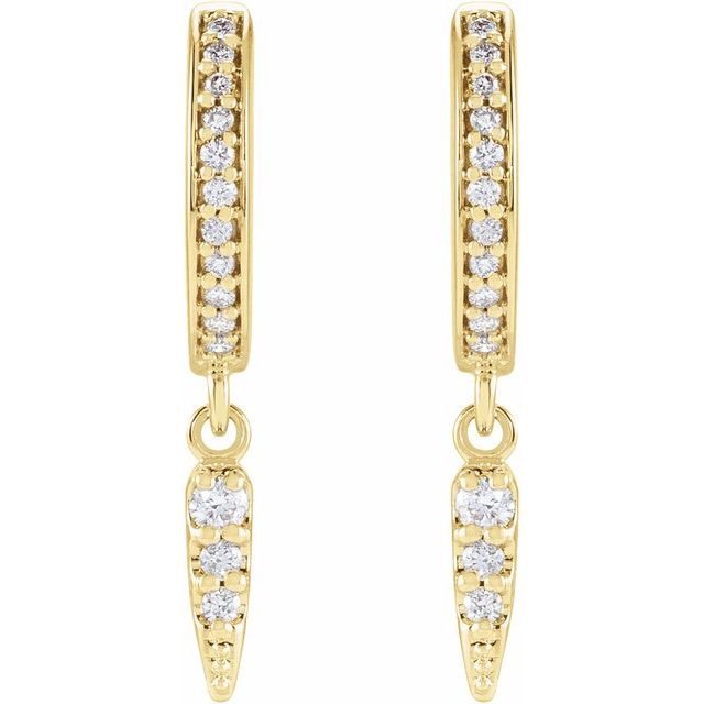 14K Yellow Gold Polished 1/5 Ctw Natural Diamond Hinged Hoop Dangle Earrings