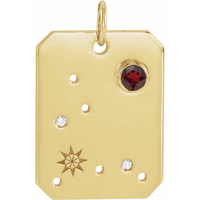 14K Yellow Gold Round 2.5 Mm I1, G-H Polished .01 Ctw Natural Diamond Zodiac Constellation Pendant
