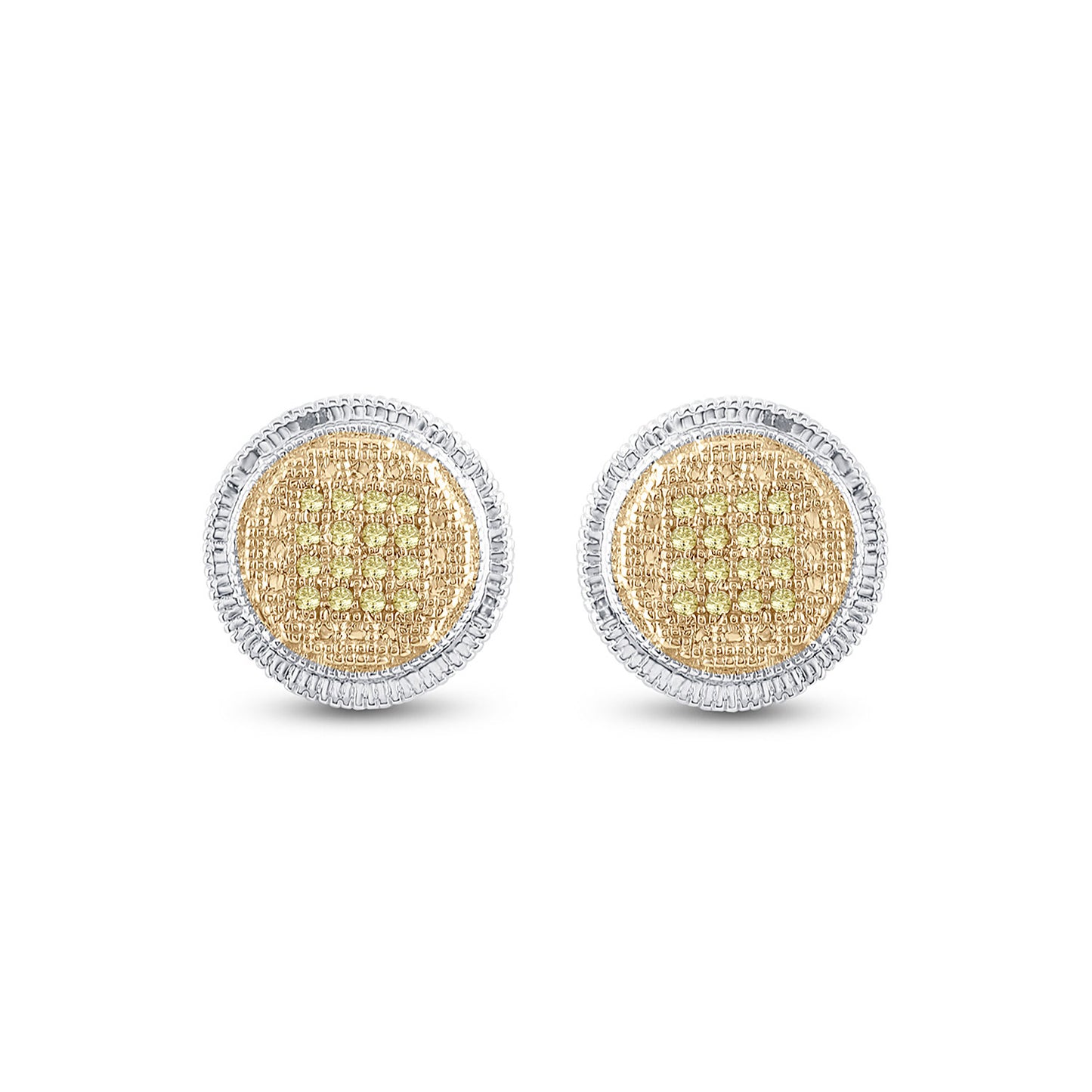 Sterling Silver Round Yellow Color Enhanced Diamond Disk Circle Earrings 1/10 Cttw