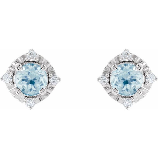 14K Yellow Or White Gold Or Sterling Silver 4.5 Mm Round Friction Polished .08 Ctw Natural Diamond Halo-Style Earrings