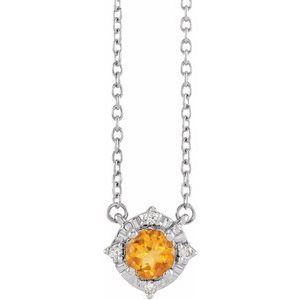 14K Yellow Or White Or Rose Gold Or Sterling Silver 4.5 Mm Polished .04 CTW I2, H+ Natural Diamond Halo-Style 18" Necklace
