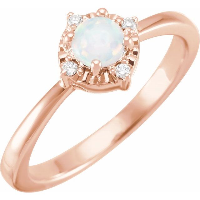 14K Rose Gold Or Sterling Silver Round 4.5 Mm I2, H+ Polished Lab-Grown Gemstone And .04 Ctw Natural Diamond Ring