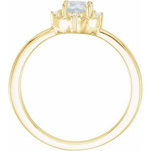 14K Yellow Gold Round 4.5 Mm H+ I2 Natural Aquamarine And .04 Ctw Natural Diamond Ring Size 7