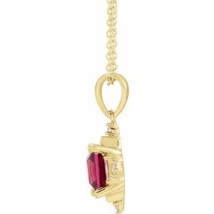 14K Yellow Gold Square 6 X 6Mm Ghi Si2-Si3 Natural Rhodolite Garnet And 1/5 Ctw Natural Diamond Necklace, Length: 18 In