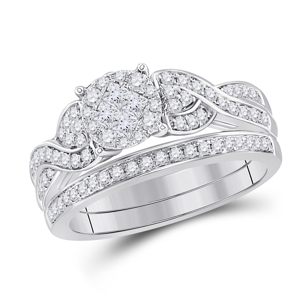 14K White Gold Princess Diamond Bridal Wedding Ring Band Set 5/8 Cttw, Womens Size: 5-10