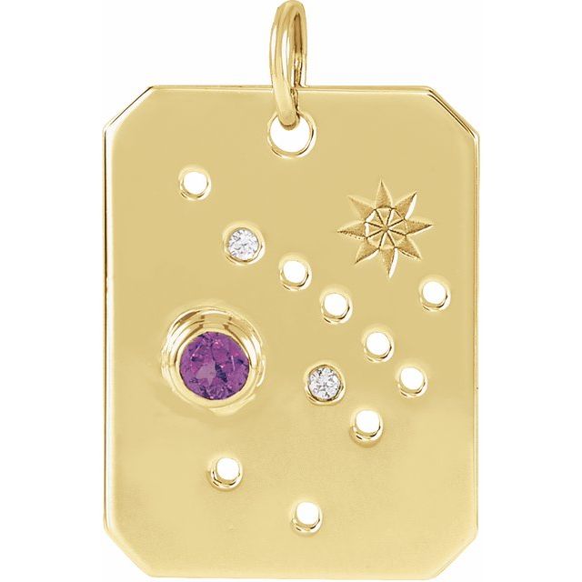 14K Yellow Gold Round 2.5 Mm I1, G-H Polished .01 Ctw Natural Diamond Zodiac Constellation Pendant