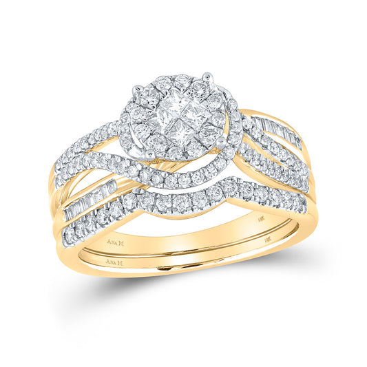 14K Yellow Gold Princess Diamond Bridal Wedding Ring Band Set 3/4 Cttw, Womens Size: 5-10