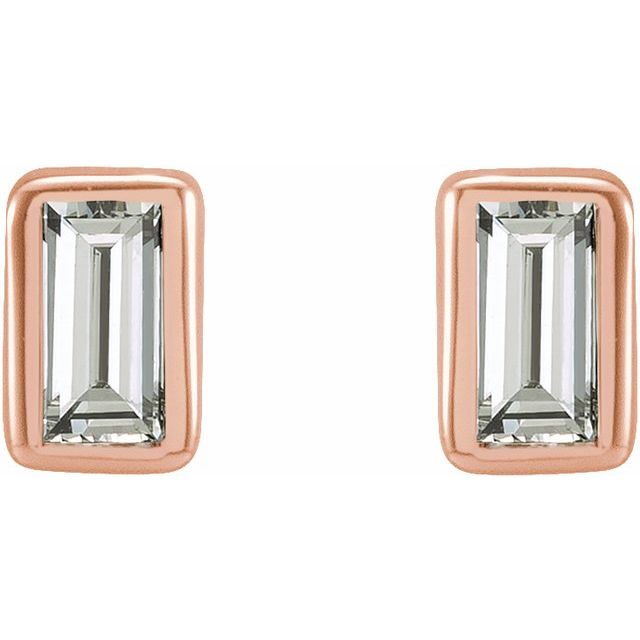 14K Yellow Or White Or Rose Gold Straight Baguette Friction Polished Natural Gemstone Bezel-Set Earrings