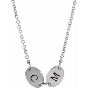 14K White Gold 2 Disc 7 X 5 Mm 18 In Polished Engravable Oval Disc Family Necklace