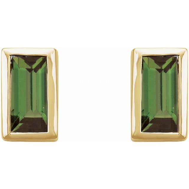 14K Yellow Or White Or Rose Gold Straight Baguette Friction Polished Natural Gemstone Bezel-Set Earrings