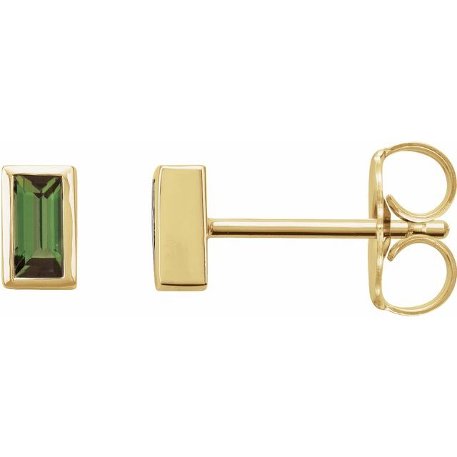 14K Yellow Or White Or Rose Gold Straight Baguette Friction Polished Natural Gemstone Bezel-Set Earrings
