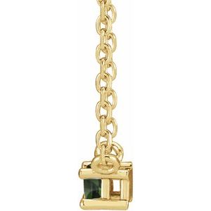 14K Yellow Gold Straight Baguette 4 X 2 Mm Natural Green Tourmaline 4-Prong Solitaire Necklace, Length: 18 In