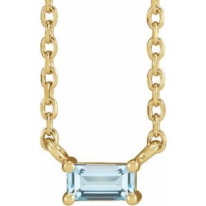 14K Yellow Gold Straight Baguette 4 X 2 Mm Natural Sky Blue Topaz 4-Prong Solitaire Necklace, Length: 18 In