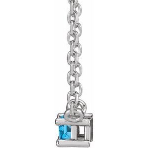 14K White Gold Straight Baguette 4 X 2 Mm Natural Swiss Blue Topaz 4-Prong Solitaire Necklace, Length: 18 In