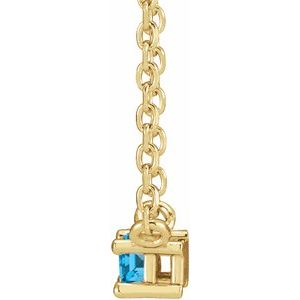 14K Yellow Gold Straight Baguette 4 X 2 Mm Natural Swiss Blue Topaz 4-Prong Solitaire Necklace, Length: 18 In