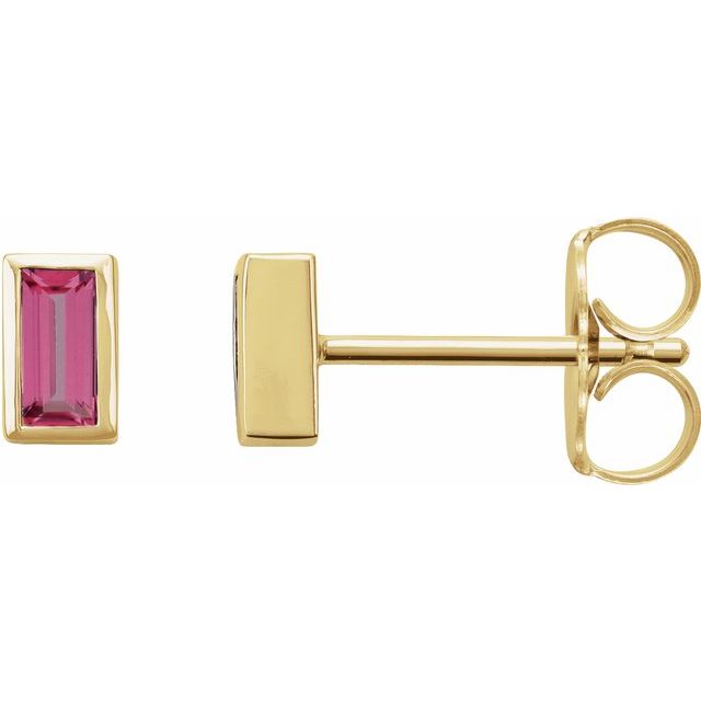 14K Yellow Or White Or Rose Gold Straight Baguette Friction Polished Natural Gemstone Bezel-Set Earrings