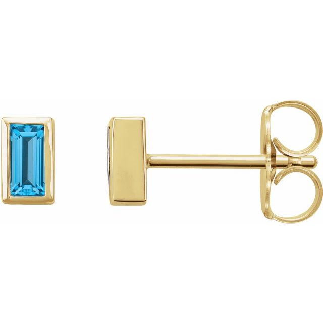 14K Yellow Or White Or Rose Gold Straight Baguette Friction Polished Natural Gemstone Bezel-Set Earrings