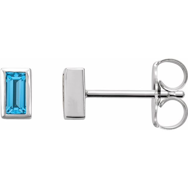 14K Yellow Or White Or Rose Gold Straight Baguette Friction Polished Natural Gemstone Bezel-Set Earrings