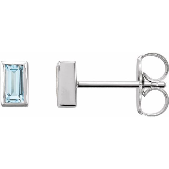 14K Yellow Or White Or Rose Gold Straight Baguette Friction Polished Natural Gemstone Bezel-Set Earrings