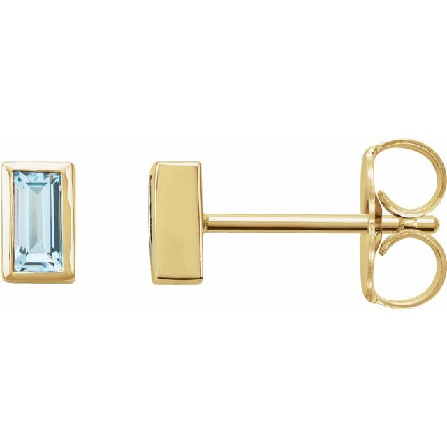 14K Yellow Or White Or Rose Gold Straight Baguette Friction Polished Natural Gemstone Bezel-Set Earrings