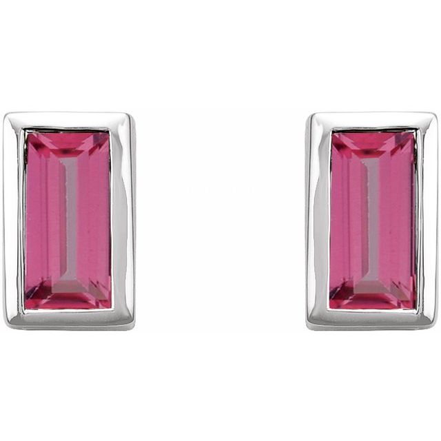14K Yellow Or White Or Rose Gold Straight Baguette Friction Polished Natural Gemstone Bezel-Set Earrings
