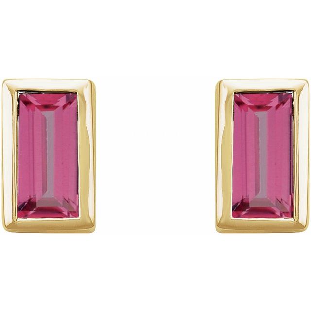 14K Yellow Or White Or Rose Gold Straight Baguette Friction Polished Natural Gemstone Bezel-Set Earrings