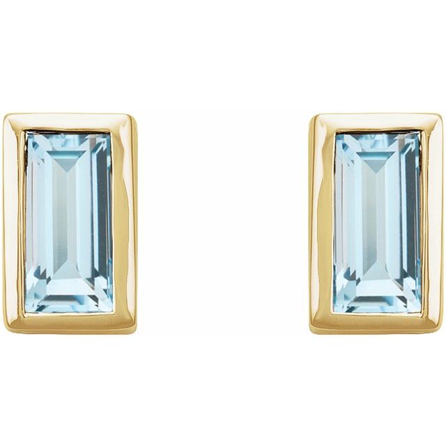 14K Yellow Or White Or Rose Gold Straight Baguette Friction Polished Natural Gemstone Bezel-Set Earrings
