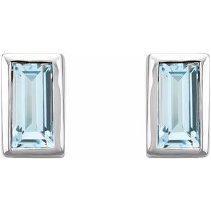 Sterling Silver Straight Baguette Shape 4 X 2 Mm Natural Sky Blue Topaz Bezel-Set Earrings