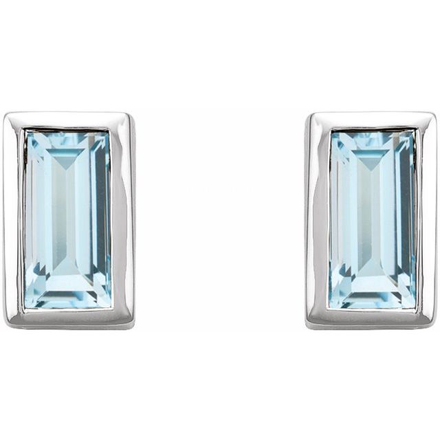 14K Yellow Or White Or Rose Gold Straight Baguette Friction Polished Natural Gemstone Bezel-Set Earrings