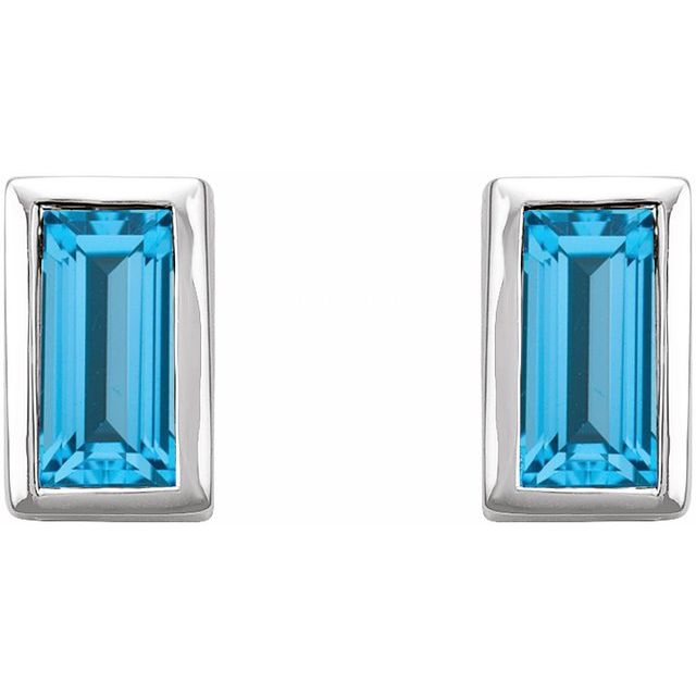 14K Yellow Or White Or Rose Gold Straight Baguette Friction Polished Natural Gemstone Bezel-Set Earrings