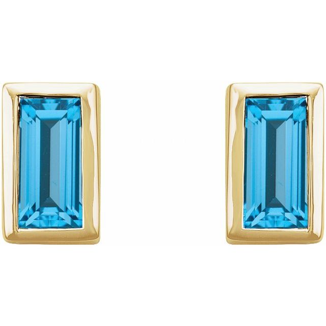 14K Yellow Or White Or Rose Gold Straight Baguette Friction Polished Natural Gemstone Bezel-Set Earrings