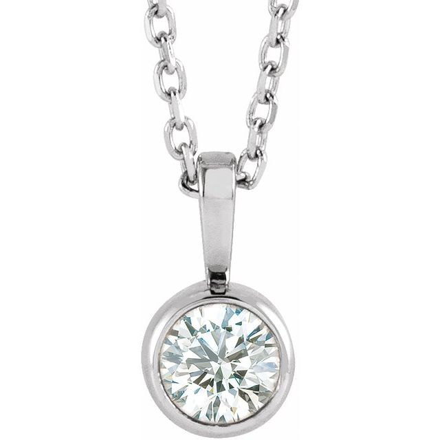 14K White Gold Round 4Mm I1, G-H 16-18 In Polished 1/4 Ct Natural Diamond Solitaire Bezel-Set Necklace