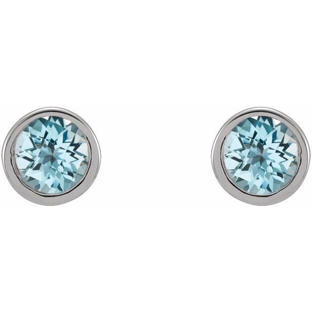 14K Yellow Or White Or Rose Gold Or Platinum Pair Friction Polished Natural Micro Bezel-Set Earrings