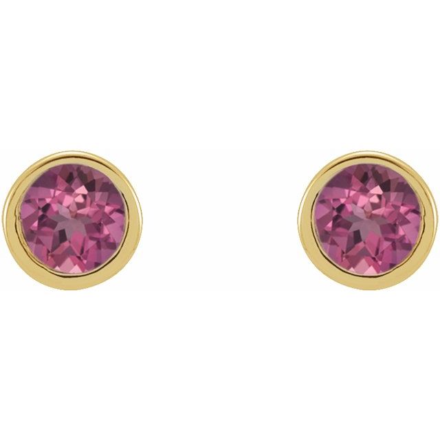 14K Yellow Or White Or Rose Gold Or Platinum Pair Friction Polished Natural Micro Bezel-Set Earrings